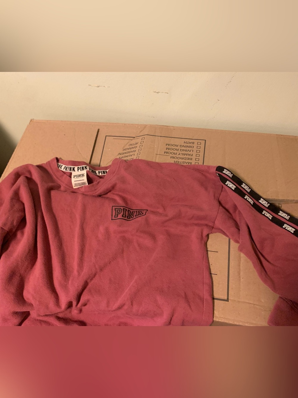 PINK Victoria's Secret Dusty Rose Crewneck Sweater with Branded Sleeve Trim